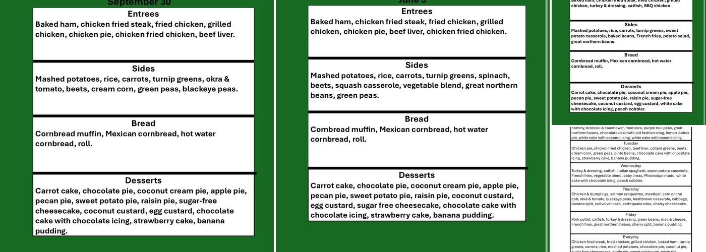 Marlar's Cafeteria Menu