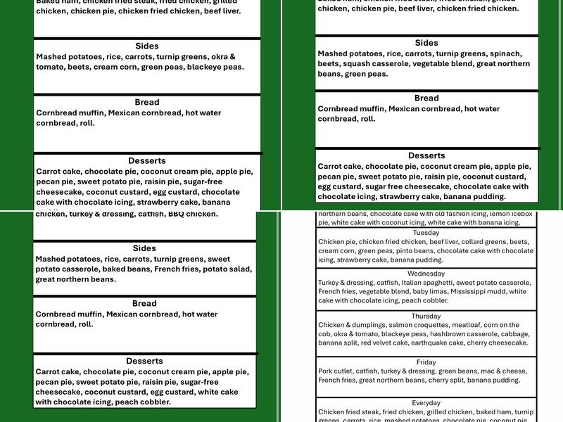 Marlar's Cafeteria Menu