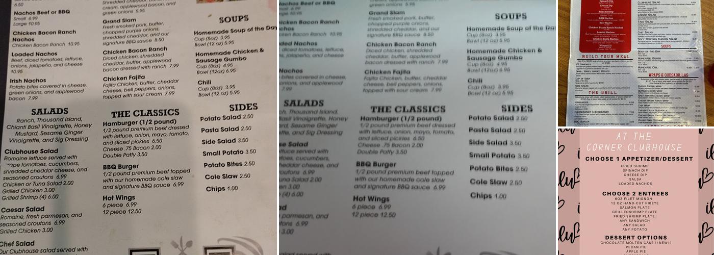 The Corner Clubhouse Menu