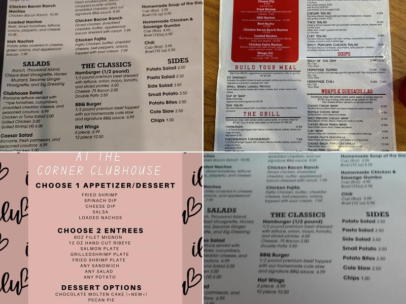 The Corner Clubhouse Menu