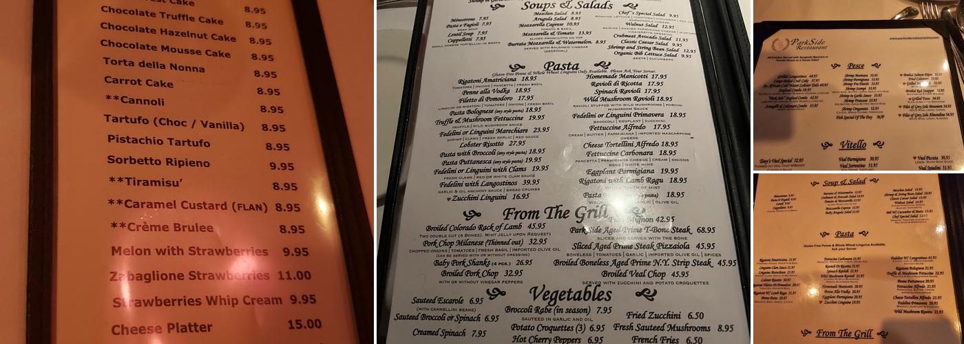 Park Side Restaurant Menu