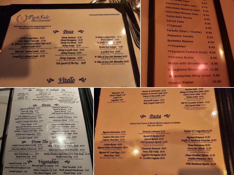 Park Side Restaurant Menu