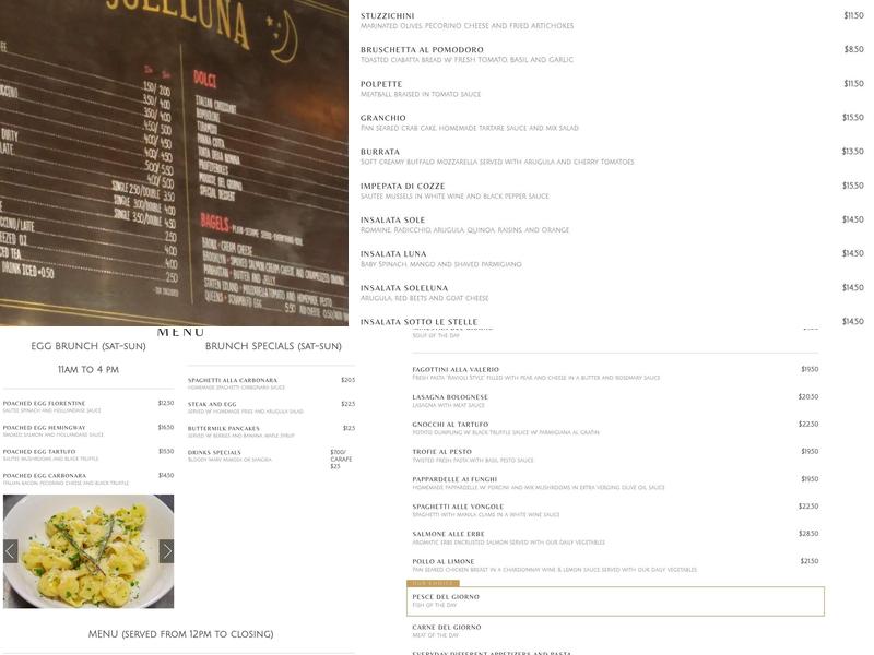 SoleLuna Menu