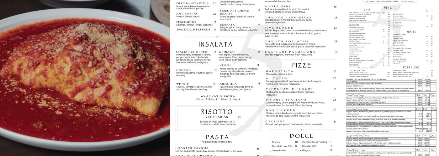 Five Restaurant Menu