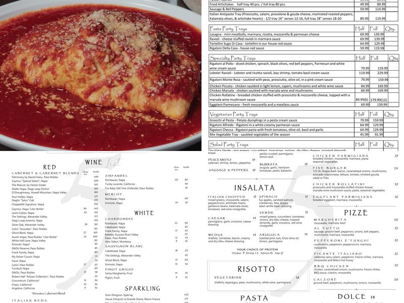 Five Restaurant Menu