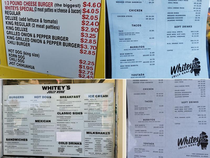 Whitey's Jolly Kone Menu