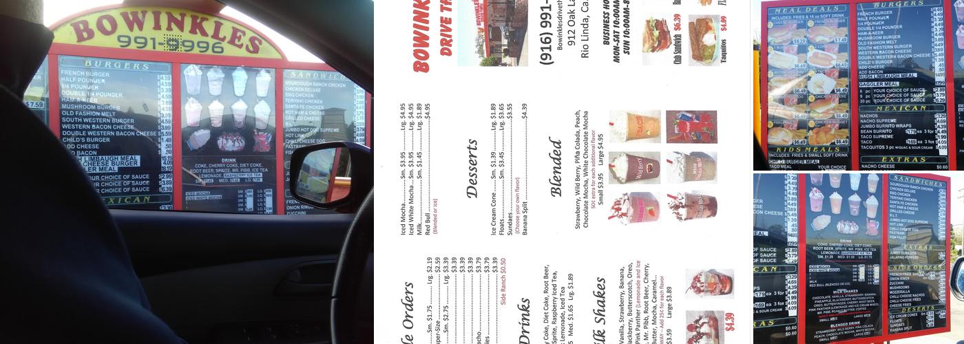 Bowinkle's Drive Thru Menu