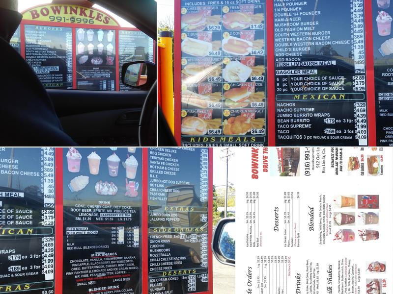 Bowinkle's Drive Thru Menu