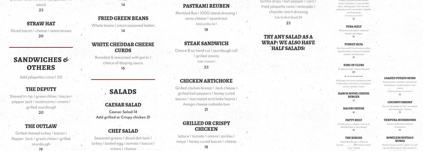 M & M Ranch House Menu