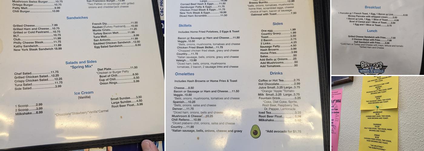Breezy’s Wings & Wheels Restaurant Menu