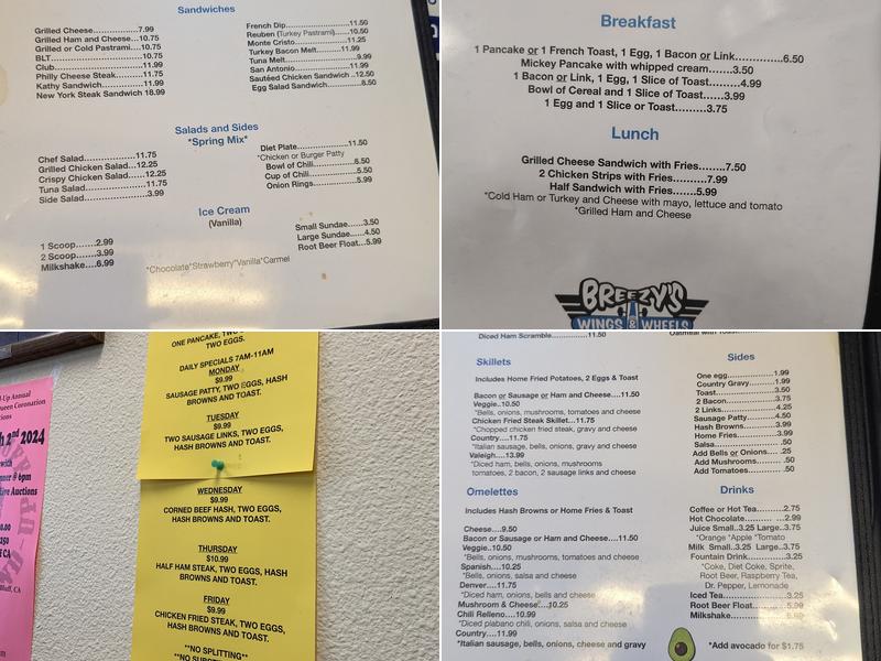 Breezy’s Wings & Wheels Restaurant Menu