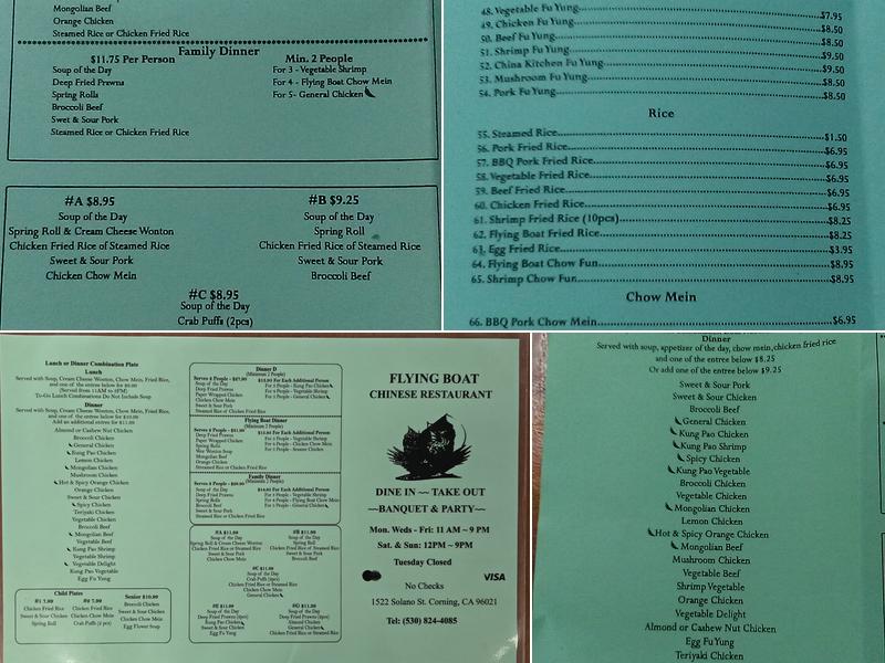 Flying Boat Chinese Restaurant Menu