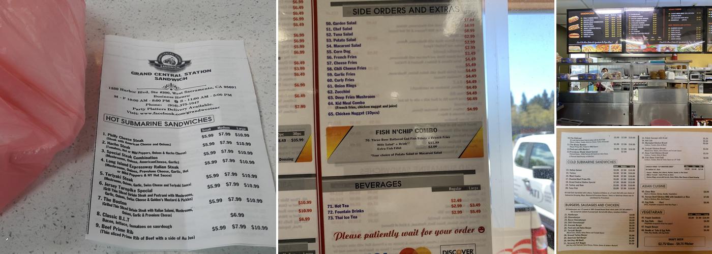 Grand Central Station Sandwich Menu