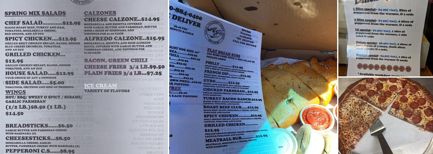 AJ's Pizza Menu