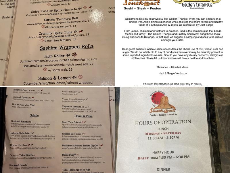 East by Southwest Menu