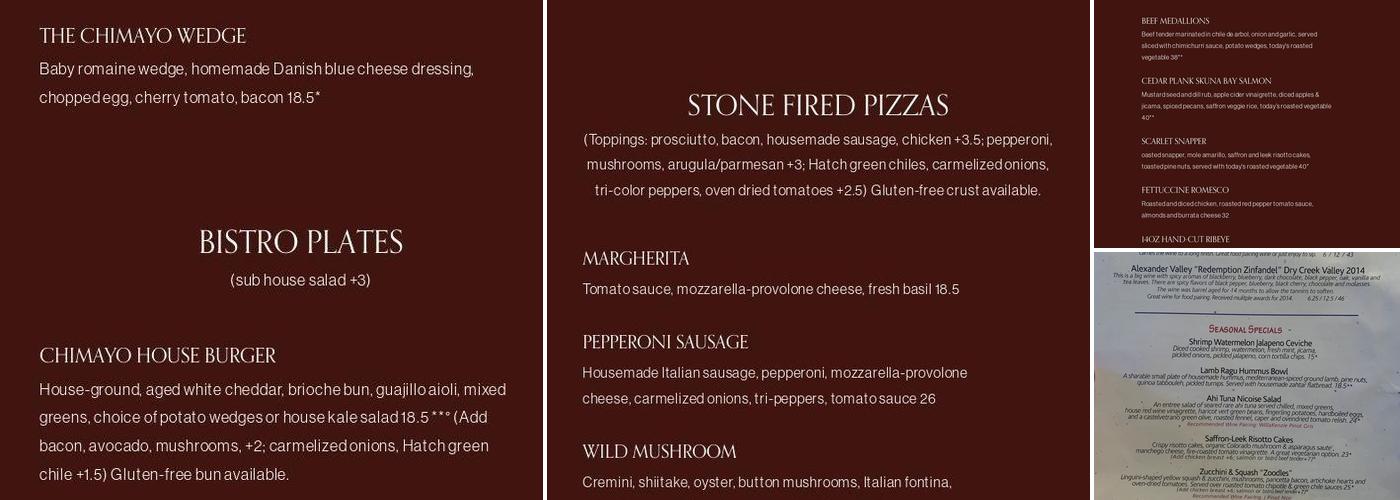 Chimayo Stone Fired Kitchen Menu