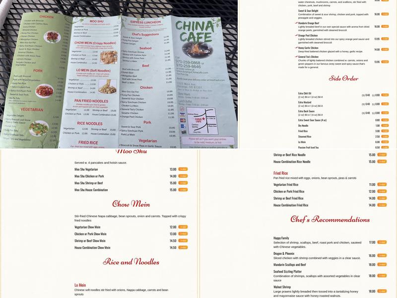 China Cafe Menu
