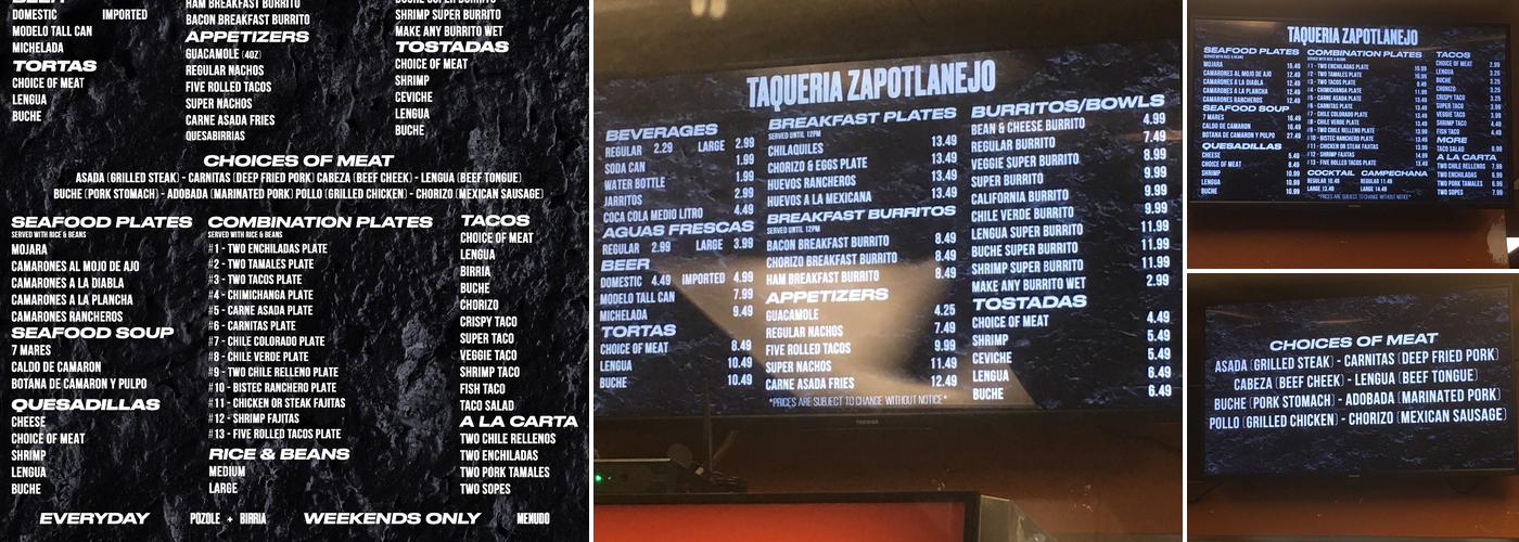 Taqueria Zapotlanejo Menu