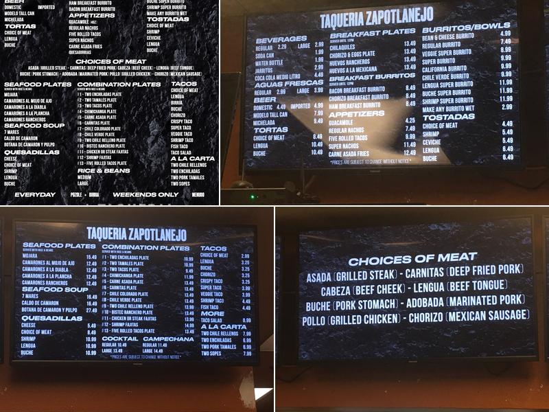 Taqueria Zapotlanejo Menu