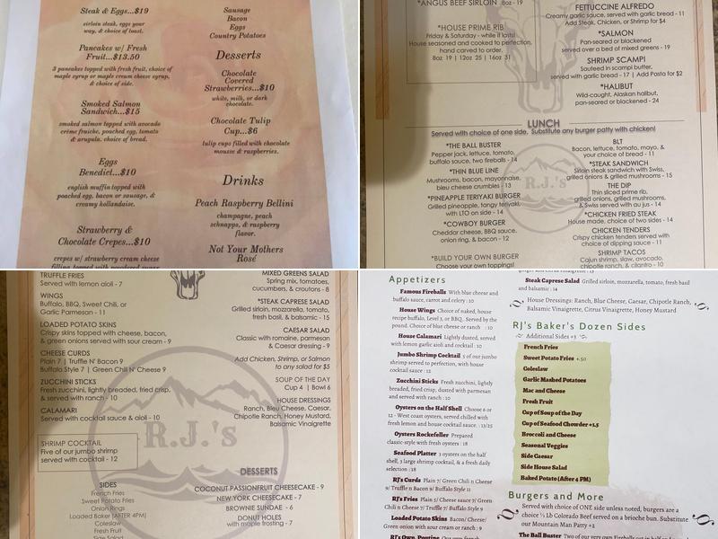 R J's Steak House Menu