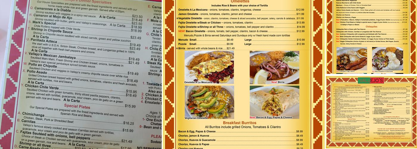Vallejo's Restaurant Menu
