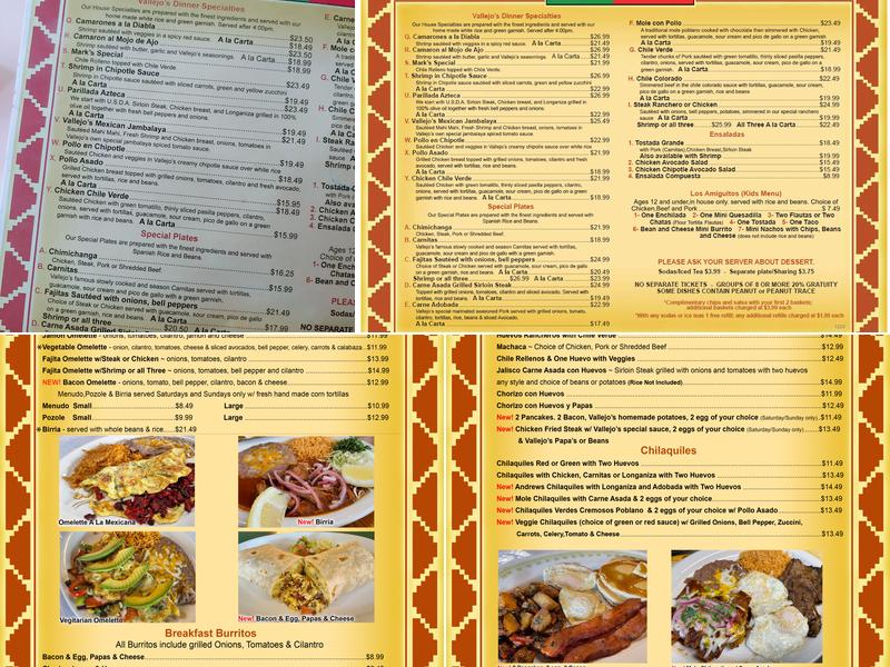 Vallejo's Restaurant Menu