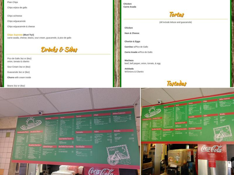 Oscar's Very Mexican Food Menu