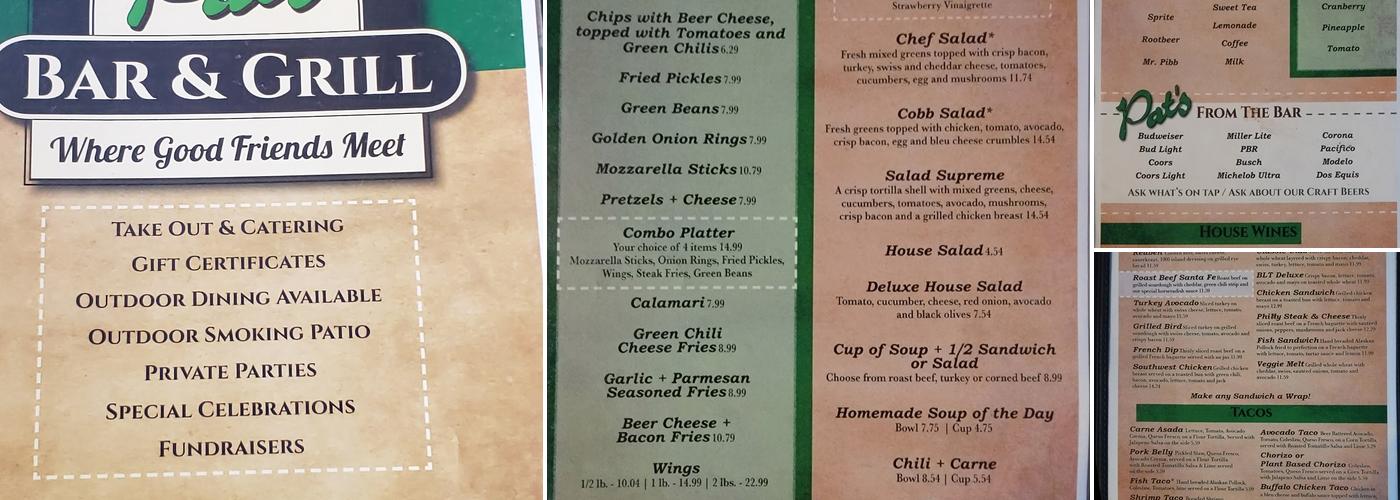 Pat's Bar and Grill Menu