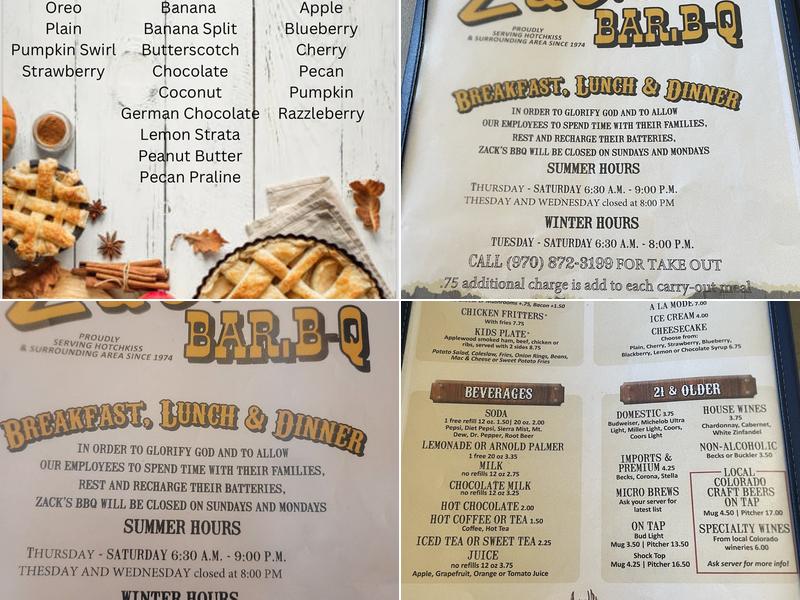 Zack's BBQ Menu
