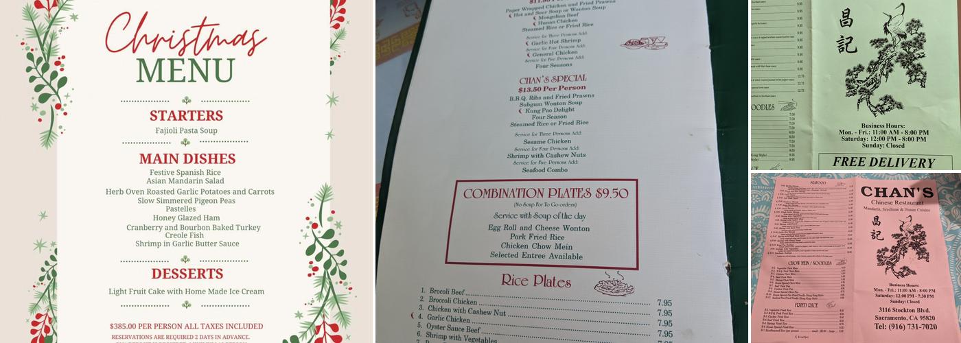 Chan’s Restaurant Menu