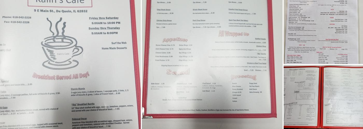 Kalin's Cafe Menu