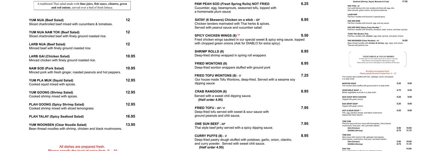 Thai Taste Menu