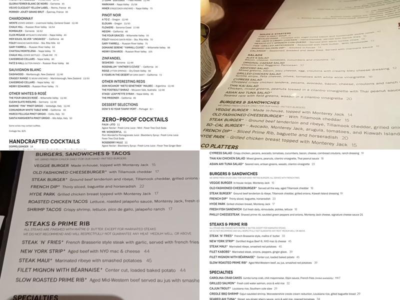 J. Alexander's Restaurant Menu