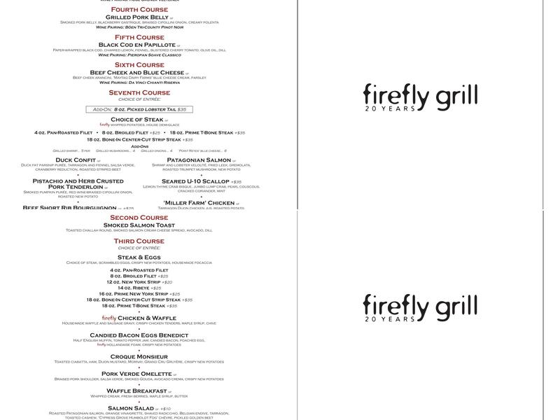 Firefly Grill Menu