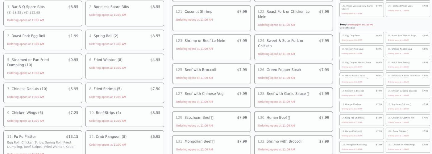 China Buffet Menu