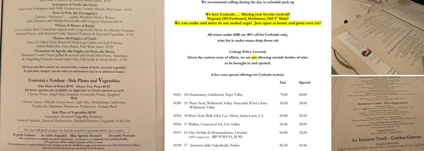 La Grotta Ristorante Menu