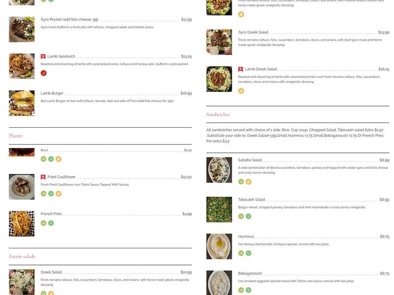 Cafe Sababa - Mediterranean Grill Menu
