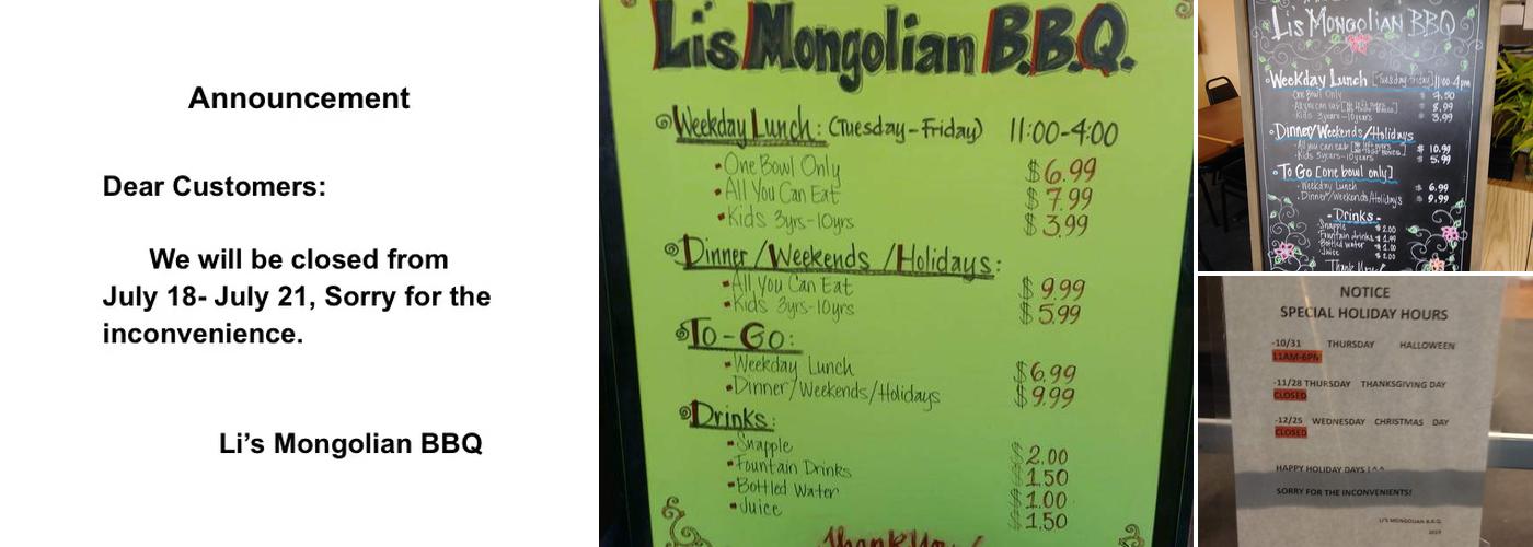 Li's Mongolian BBQ Menu