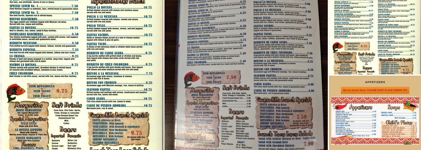 La Botana Tex Mex Restaurant Menu