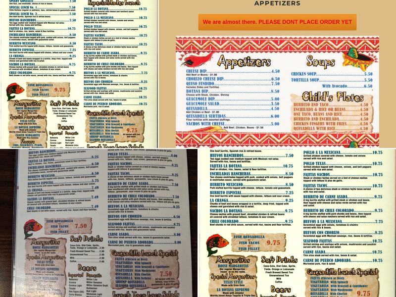 La Botana Tex Mex Restaurant Menu