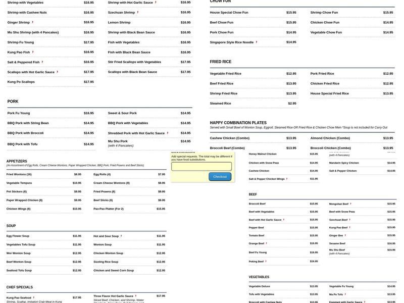 Happy Inn Chinese Cuisine Menu