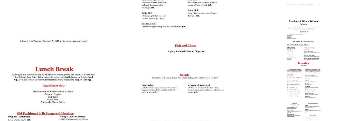 Marlene & Glen's Diner Menu