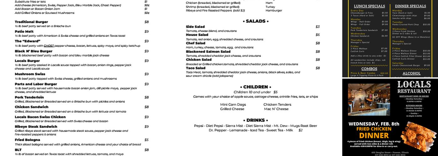 Locals Restaurant Menu