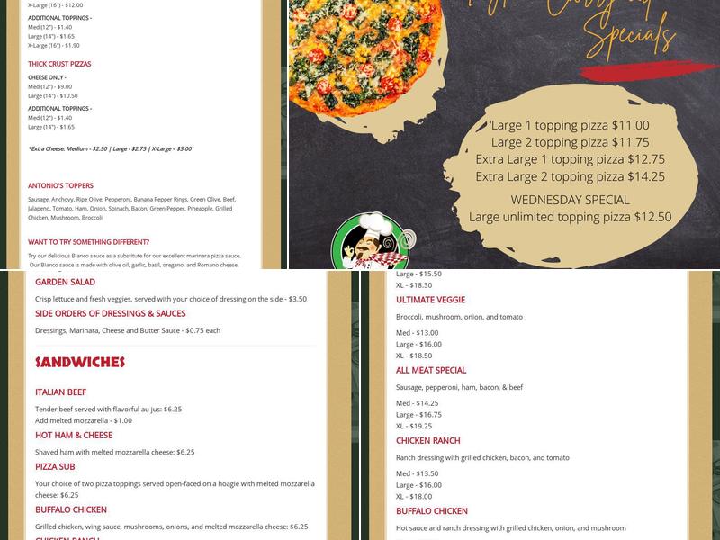 Antonio's Pizza Menu