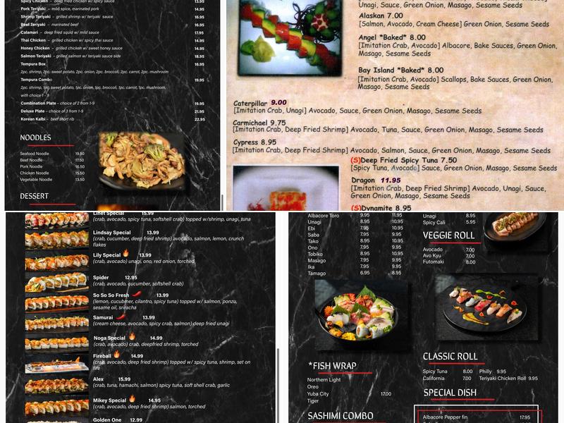 Shogun Sushi Menu