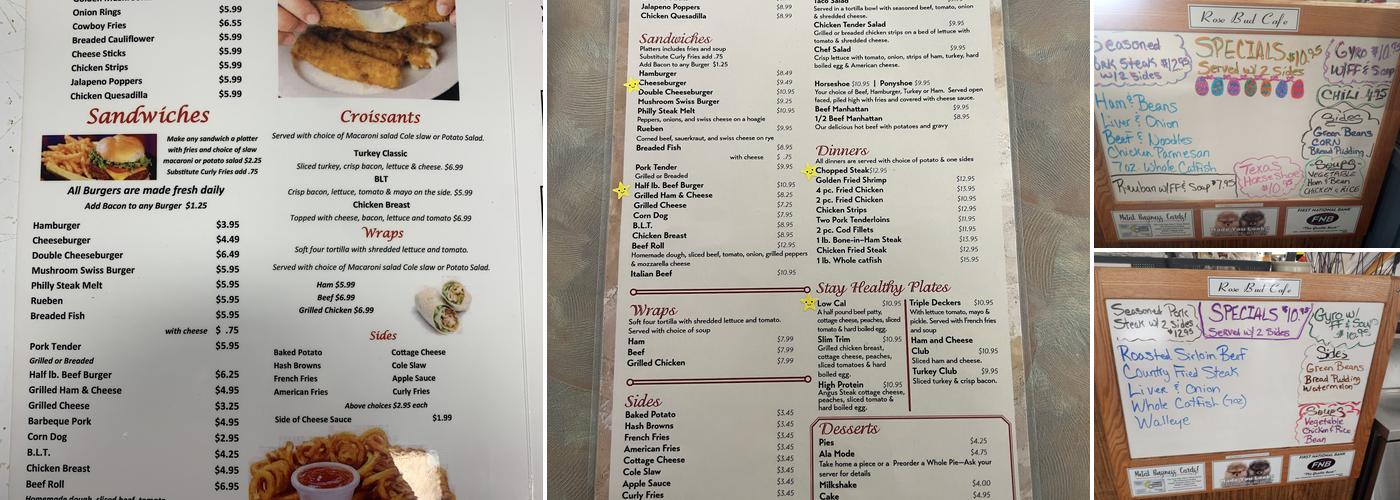 Rosebud Motel & Cafe Menu