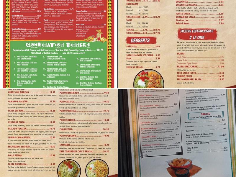 Tres Compadres Menu