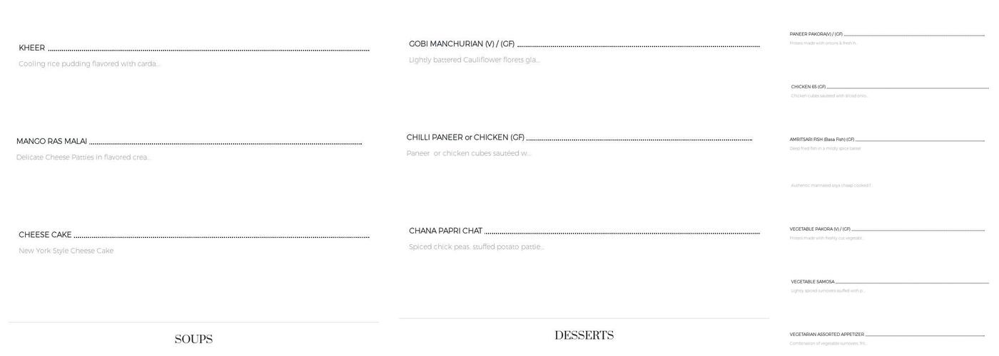 Viceroy Indian Dining Menu