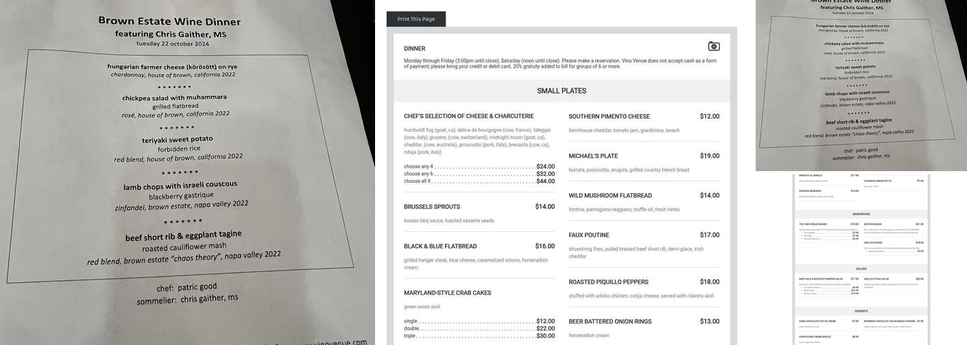 Vino Venue Menu