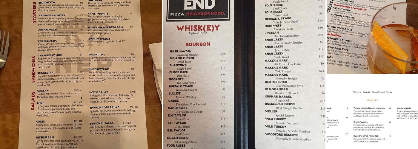 North End Pizza Menu